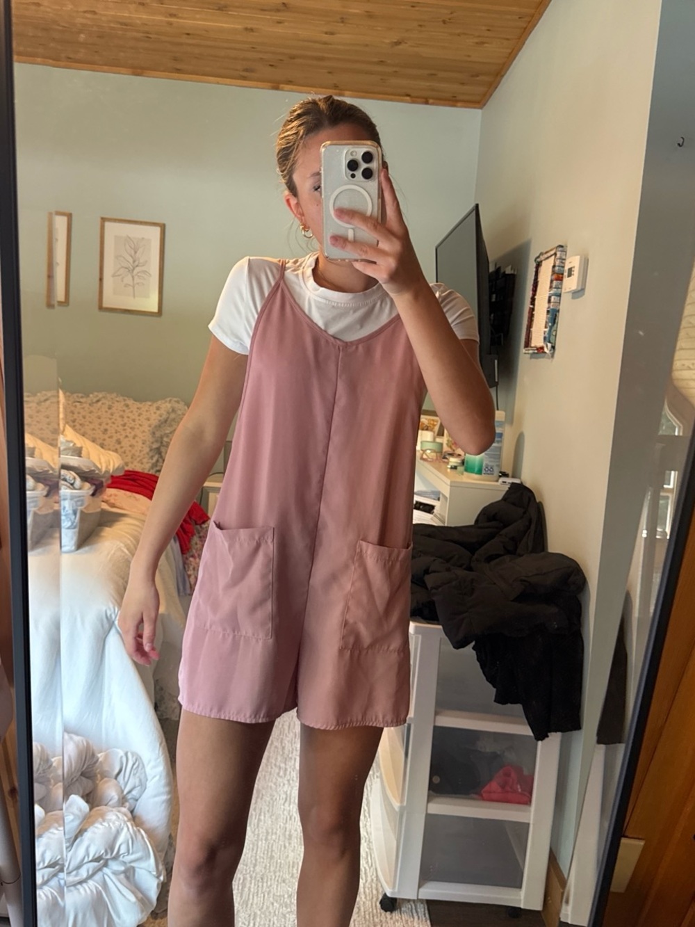 Amazon Pink Sleeveless Romper One-Piece with Pockets